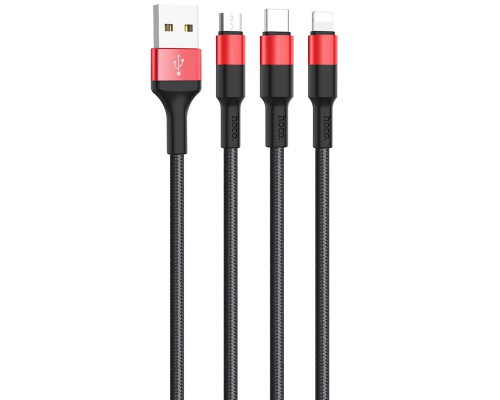 Дата кабель Hoco X26 Xpress 3in1 Lightning -MicroUSB-Type-C (1m) (00000035244_3)