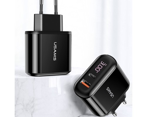 СЗУ USAMS US-CC085 T23 QC3.0+PD3.0 18W Digital Display Fast Charger （EU） (00000034483_1)