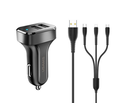 АЗУ Usams C13 2.1A Dual USB + U35 3IN1 Charging Cable (1m) (00000034561_1)