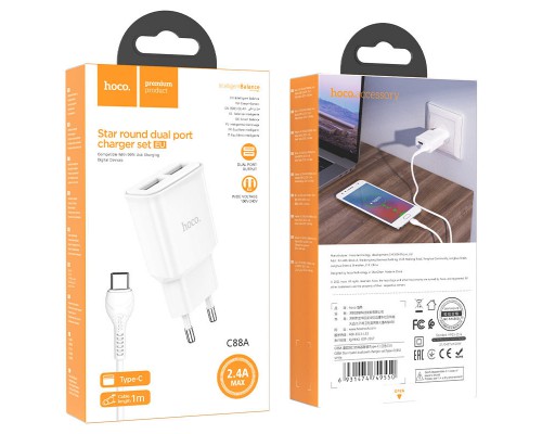 СЗУ HOCO C88A (2USB/2.4A) + Type-C (00000055840_1)