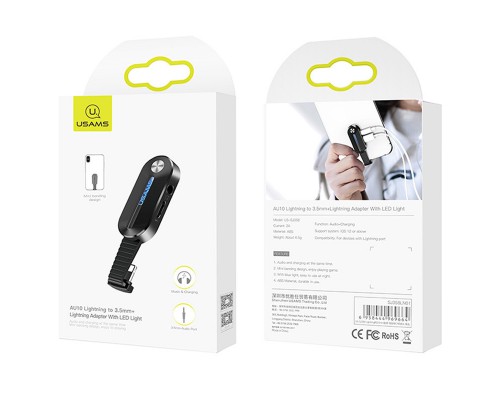 Переходник Usams US-SJ358 AU10 Lightning to 3.5mm + Lightning, LED light (00000042614_1)