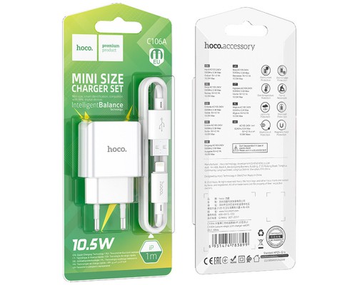 СЗУ Hoco C106A Leisure 10.5W (1USB-A) + кабель USB to Lightning (00000076414_1)