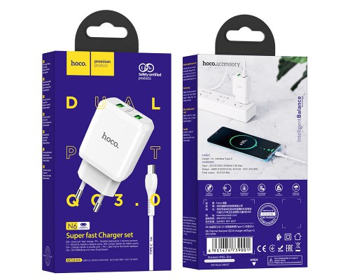 СЗУ HOCO N6 QC3.0 (2USB/3A) + USB - Type-C (00000048111_1)
