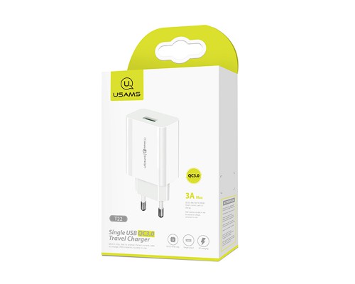 СЗУ USAMS US-CC083 T22 Single USB QC3.0 Travel Charger (EU) (00000034485_1)