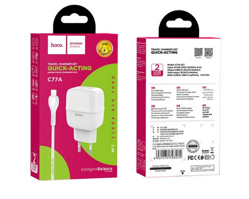 СЗУ Hoco C77A (2USB/2.4A) + Lightning (00000039231_1)