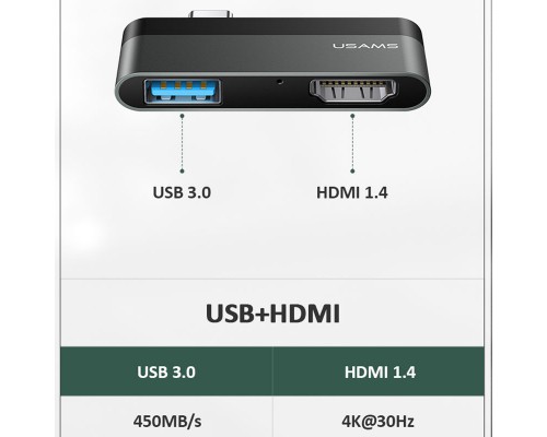 Переходник HUB Usams US-SJ462 Type-C Mini Hub (USB + HDMI) (00000049258_1)