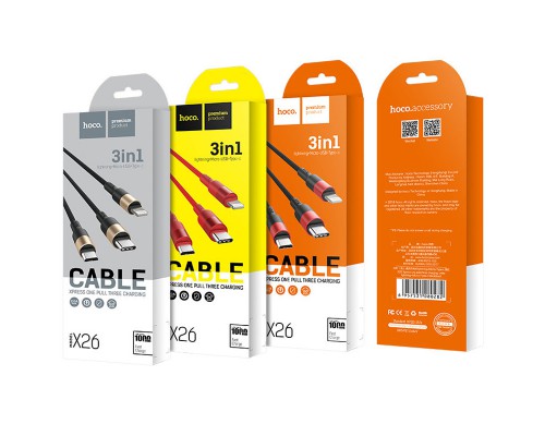 Дата кабель Hoco X26 Xpress 3in1 Lightning -MicroUSB-Type-C (1m) (00000035244_2)