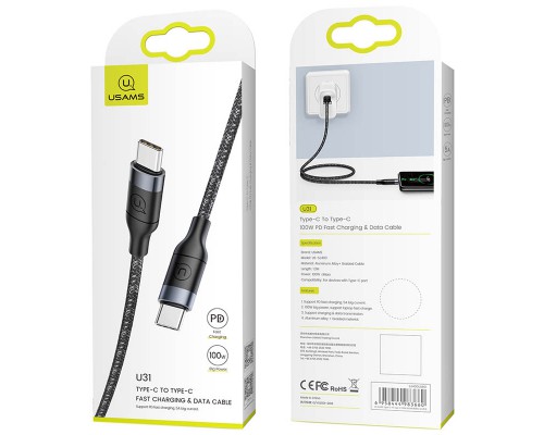 Дата кабель Usams US-SJ400 U31 100W PD Fast Charging Type-C to Type-C (1.2m) (00000036165_1)