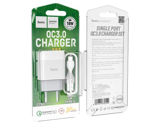 СЗУ Hoco C72Q Glorious QC3.0 18W (1USB/3A) + Type-C (00000041732_1)